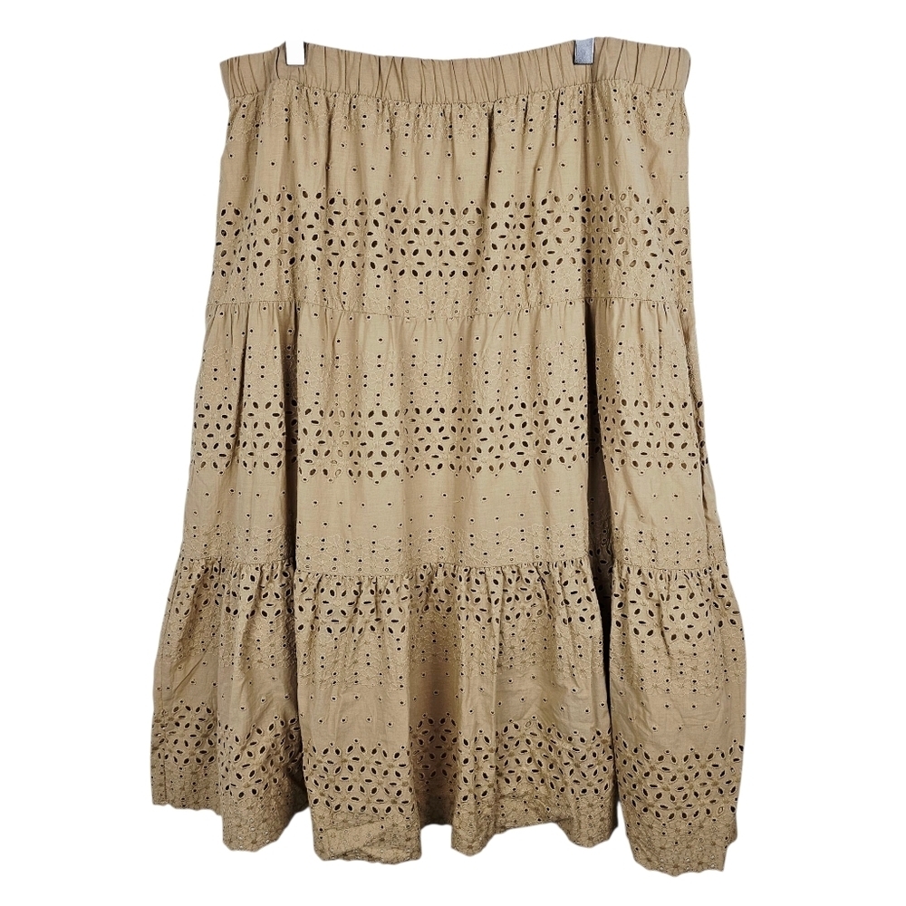 Tan Floral Embroidered Eyelet Maxi Skirt NWT